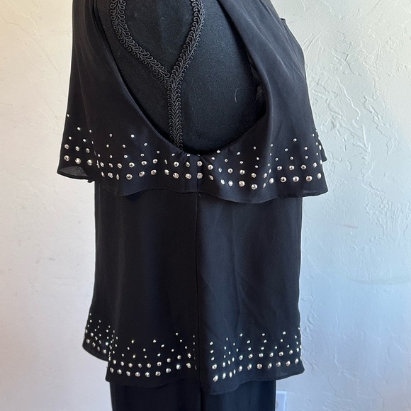 Express Black One-Shoulder Mini Dress with Studded Details on Ruffles Sz 6 - Picture 7 of 12